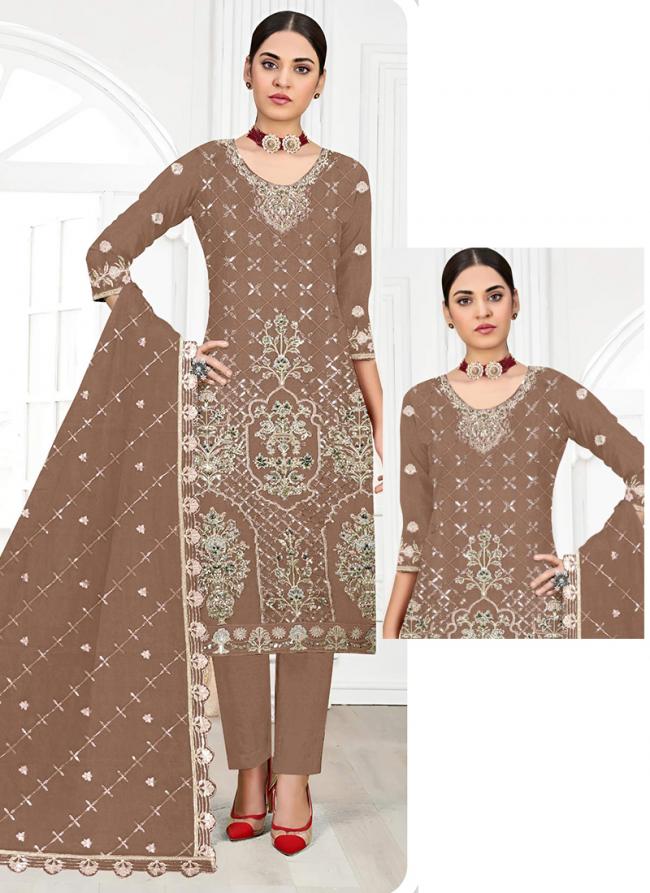 Georgette Light Brown Eid Wear Zarkan Work Pakistani Suit